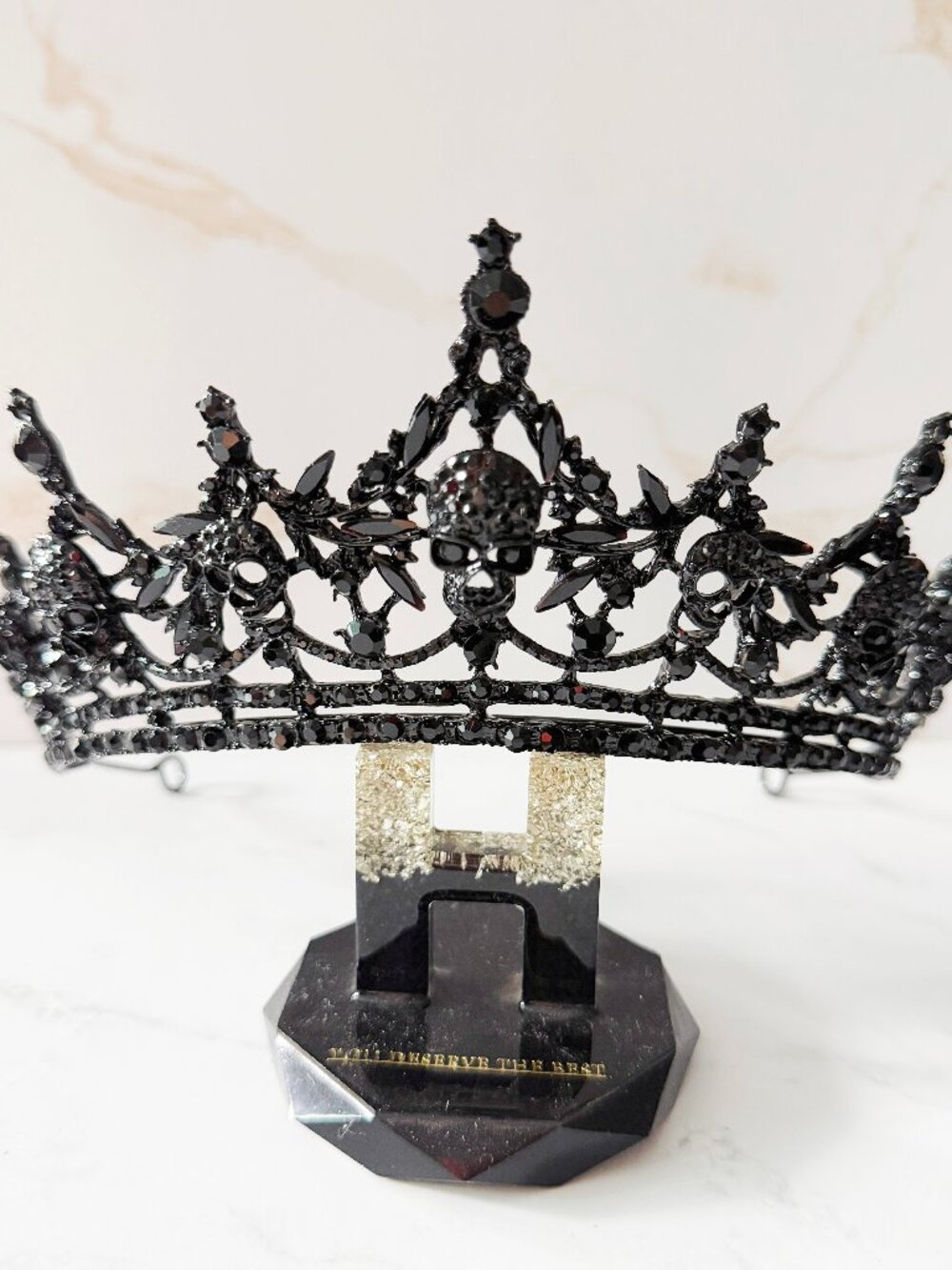 Black Skull Crown Gothic Rhinestone Tiara Halloween Wedding Cosplay Headpiece